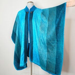 Gorgeous Handmade Turquoise striped Shawl / Poncho